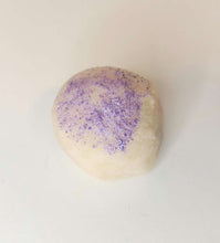 Load image into Gallery viewer, white bath truffle topped with purple eco glitter